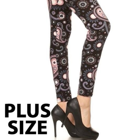 Plus size, multi-color print, full length leggings - Picture 3 of 5